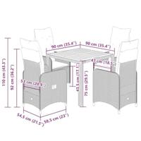 5-delige Bistroset met kussens poly rattan grijs - thumbnail