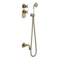 Badkraan Tres Clasic Thermostatisch Inbouw Incl. Handdouche Verouderd Messing - thumbnail