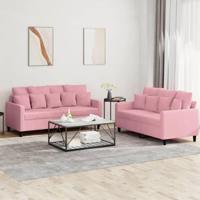 2-delige Loungeset met kussens fluweel roze - thumbnail
