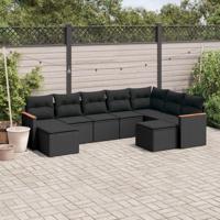9-delige Loungeset met kussens poly rattan zwart - thumbnail