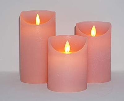 3ST KAARS ROZE WAX RUSTIEK BEWEGENDE VLAM 7,5X10/12,5/15CM AFSTANDSBEDIENING 3X3AAA - Annas collection