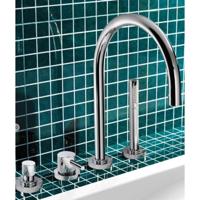 Badrandkraan Hotbath Buddy 1-hendel Mengkraan Compleet 4-gats Geborsteld Nikkel - thumbnail