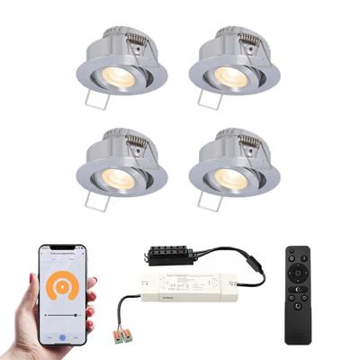 Set van 4 Sienna Smart LED Mini Inbouwspots - Veranda spots - 12V 3W 200lm - Dimbaar - Kantelbaar - Wifi & Bluetooth - 2700K - IP44 - RVS