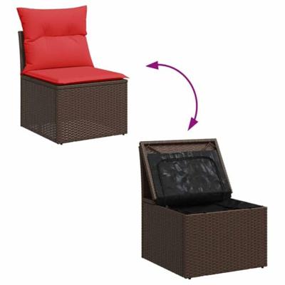 6-delige Loungeset met kussens poly rattan bruin