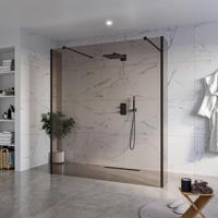 Fortifura Galeria Vrijstaande Inloopdouche - 180x200cm - Rookglas - antikalk - 8mm veiligheidsglas - 2 zijwanden 40cm - wandsteunen en hoekprofielen - Zwart mat SW927767 2x/SW797943/SW797934 2x/SW358025 2x - thumbnail