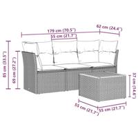 4-delige Loungeset met kussens poly rattan grijs - thumbnail