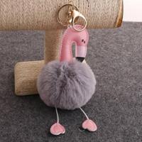 Flamingo Pompom pluizig pluche zacht sleutelhanger hanger gevuld pluche Keychains(Light Grey) - thumbnail