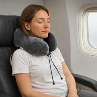 VidaXL Reiskussen voor de nek met kussen grijs 27 x 26 x 14 cm fluweel - thumbnail