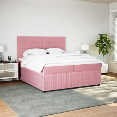 Boxspring met matras fluweel roze 200x200 cm