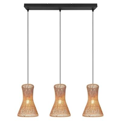Trio 3-lichts hanglampBijou zwart met rotan - R31833026