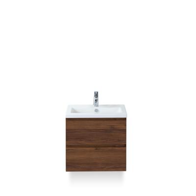 Vogue Badmeubelset 60 cm - Greeplijst in kleur - Walnoot - Keramische Wastafel Wit 1 kraangat