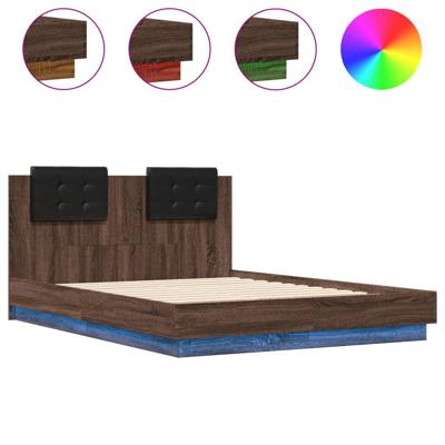 Bedframe met hoofdeinde en LED bruin eikenkleur 135x190 cm