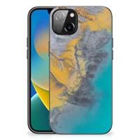 iPhone 14 Plus Marmeren Print Telefoonhoesje Marble Blue Gold - thumbnail