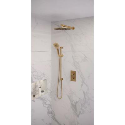 Regendoucheset Inbouw Brauer Gold Edition Thermostatisch 30 cm met 3-Weg Omstelling, Wandarm, Glijstang en 3-Standen Handdouche Geborsteld Goud Brauer