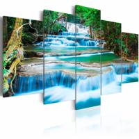 Schilderij - Blauwe Waterval in Kanchanaburi - Thailand, 5luik , groen , premium print op canvas - thumbnail