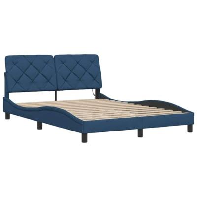Bedframe met LED zonder matras 140x200 cm stof blauw
