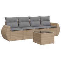 5-delige Loungeset met kussens poly rattan beige - thumbnail
