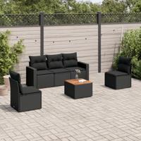 6-delige Loungeset met kussens poly rattan zwart - thumbnail