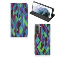 Samsung Galaxy S21 FE Stand Case Abstract Green Blue - thumbnail
