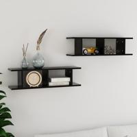 VidaXL Wandschappen 2 st 75x18x20 cm bewerkt hout zwart - thumbnail