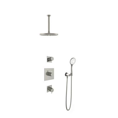 Hotbath Get Together doucheset met 2 stopkranen met 3 standen-handdouche, 30 cm plafondbuis, 25 cm hoofddouche, geborsteld nikkel