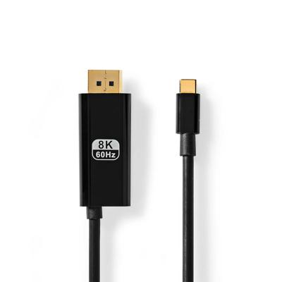 Nedis USB-C™ Adapter - USB 3.2 Gen 1 - USB-C™ Mannelijk - DisplayPort Mannelijk/USB-C™ Vrouwelijke - 8K @30Hz - 2.00 m - Rond - Vernikkeld - PVC - Zwart