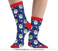 Kerst Sokken Sneeuwpop Volwassenen Blauw - thumbnail