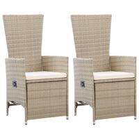 Tuinstoelen 2 st verstelbaar met kussens poly rattan beige - thumbnail
