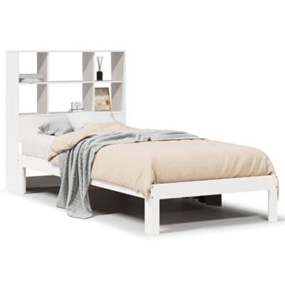Bed met boekenkast zonder matras grenenhout wit 90x190 cm - thumbnail