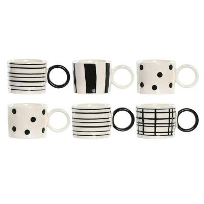 Set van koffiekopjes Home ESPRIT Wit Zwart Porselein 90 ml