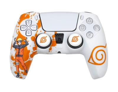 Beschermhoes - KONIX - Voor DualSense PS5 Controller - Siliconen - Duimgrepen - Konoha en Naruto-patroon - Wit