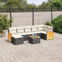 8-delige Loungeset met kussens poly rattan zwart - thumbnail