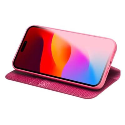 Qialino - iPhone 15 Plus - Leren bookcase hoes - Croco Roze Qialino - iPhone 15 Plus - Leren bookcase hoes - Croco Roze