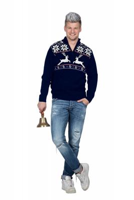 Kersttrui Navy met rits Rendier