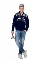 Kersttrui Navy met rits Rendier - thumbnail