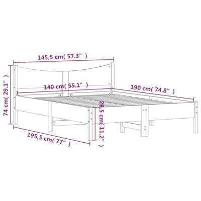 Bedframe zonder matras massief grenenhout wit 140x190 cm
