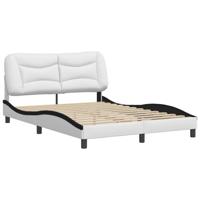 Bedframe met hoofdbord kunstleer zwart en wit 140x200 cm - thumbnail