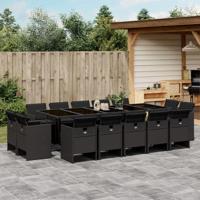 15-delige Tuinset met kussens poly rattan zwart - thumbnail