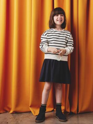 Jurk 2-in-1 van molton en katoenen gaas marineblauw