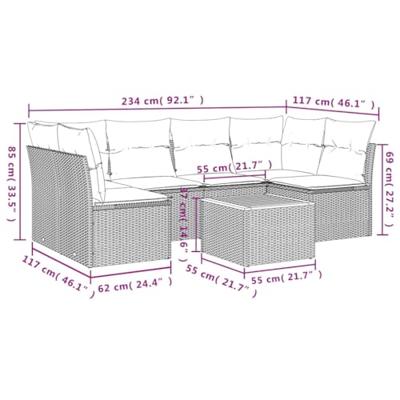 7-delige Loungeset met kussens poly rattan gemengd beige