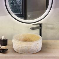 Waskom BWS Stone Rond 40x40x15 cm Gepolijste Binnenzijde Natuursteen Creme BWS - thumbnail