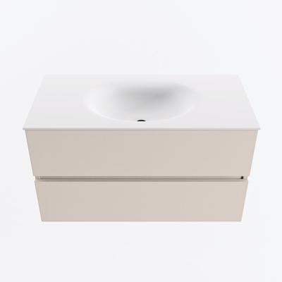 MONDIAZ VICA 90cm badmeubel onderkast Linen 2 lades. Wastafel MOON midden 1 kraangat, kleur Talc.