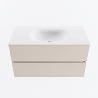 MONDIAZ VICA 90cm badmeubel onderkast Linen 2 lades. Wastafel MOON midden 1 kraangat, kleur Talc. - thumbnail