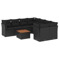 9-delige Loungeset met kussens poly rattan zwart - thumbnail