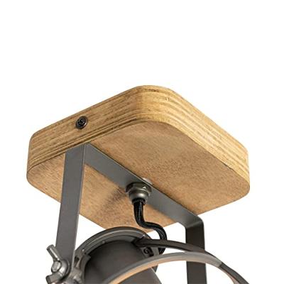 QAZQA Industriële spot donkergrijs met hout verstelbaar - Arthur