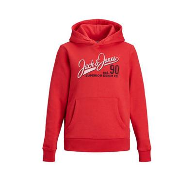 JACK & JONES JUNIOR hoodie JJELOGO met logo rood/wit