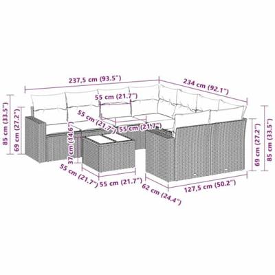 3-delige Loungeset met kussens poly rattan lichtgrijs