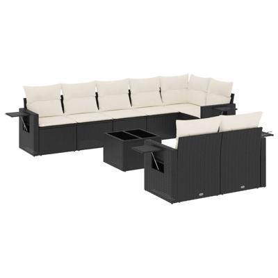 8-delige Loungeset met kussens poly rattan zwart