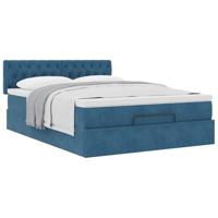 Ottoman bed met matras 140x200cm fluweel donkerblauw - thumbnail