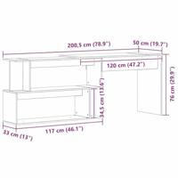Bureau Zwart Eiken 200 x 50 x 76 cm Bewerkt hout - thumbnail